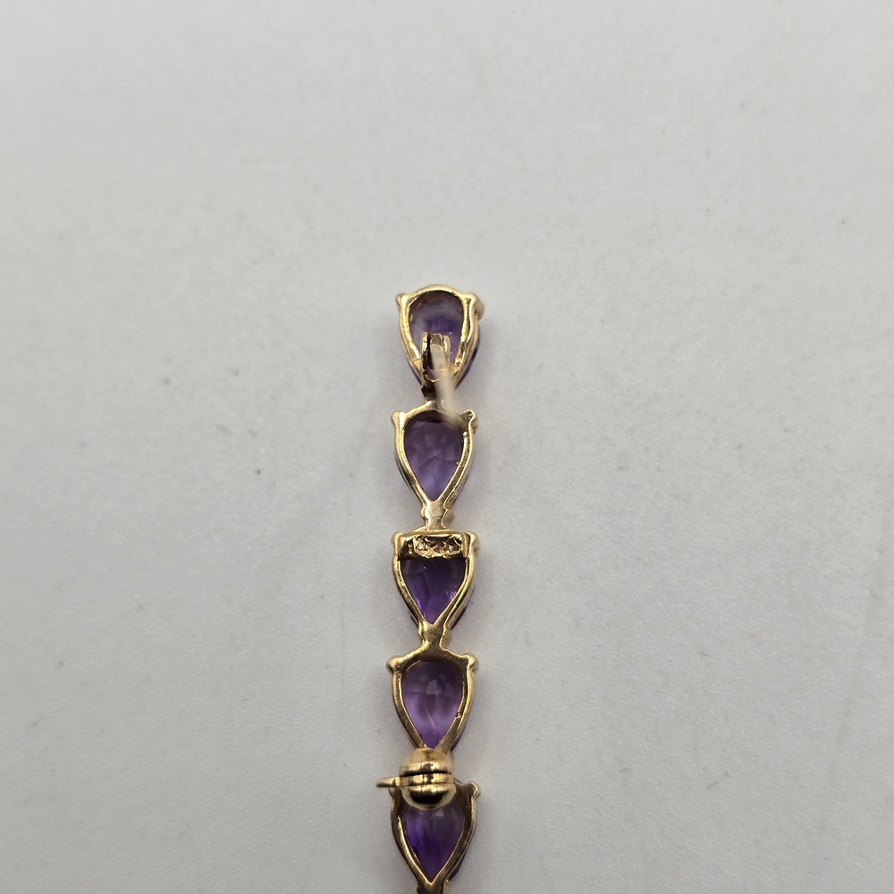 14k Gold Purple Amethyst Gemstone Bar Brooch - Picture 3 of 7